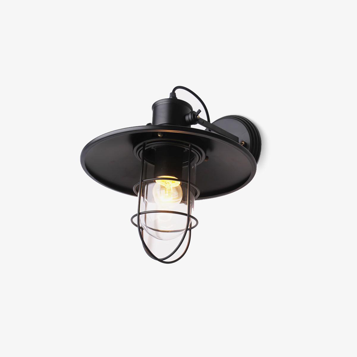 Caged Glass Industrial Wall Light / ∅ 10.6″ x H 9.8″ / Dia 27cm x H 25cm / Black & Clear glass