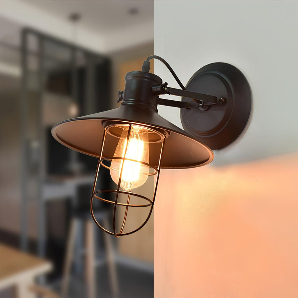 Caged Glass Industrial Wall Light / Set of 2 ∅ 10.6″ x H 9.8″ / Dia 27cm x H 25cm / Black & Clear glass