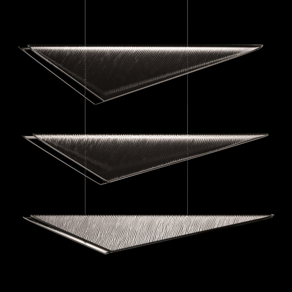 Cascading Glass Flight 60.5-Inch Linear Pendant / Silver / Clear Hammered