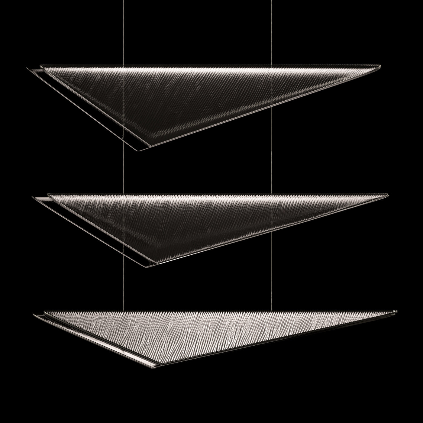 Cascading Glass Flight 60.5-Inch Linear Pendant / Silver / Clear Hammered