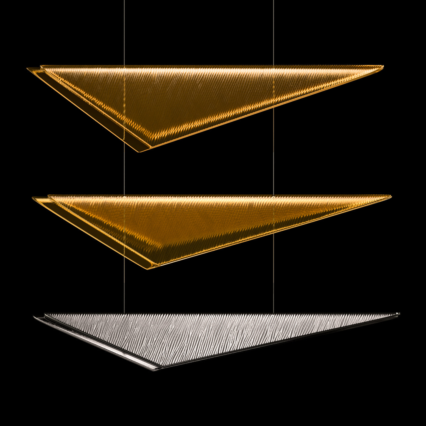 Cascading Glass Flight 60.5-Inch Linear Pendant / Silver / Amber Hammered