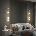 Cascading Globe LED Wall Light / 3 Lamps: ∅ 4.7″ x H 40.6″ / Dia 12cm x H 103cm / Black & Plastic Ball / Warm White
