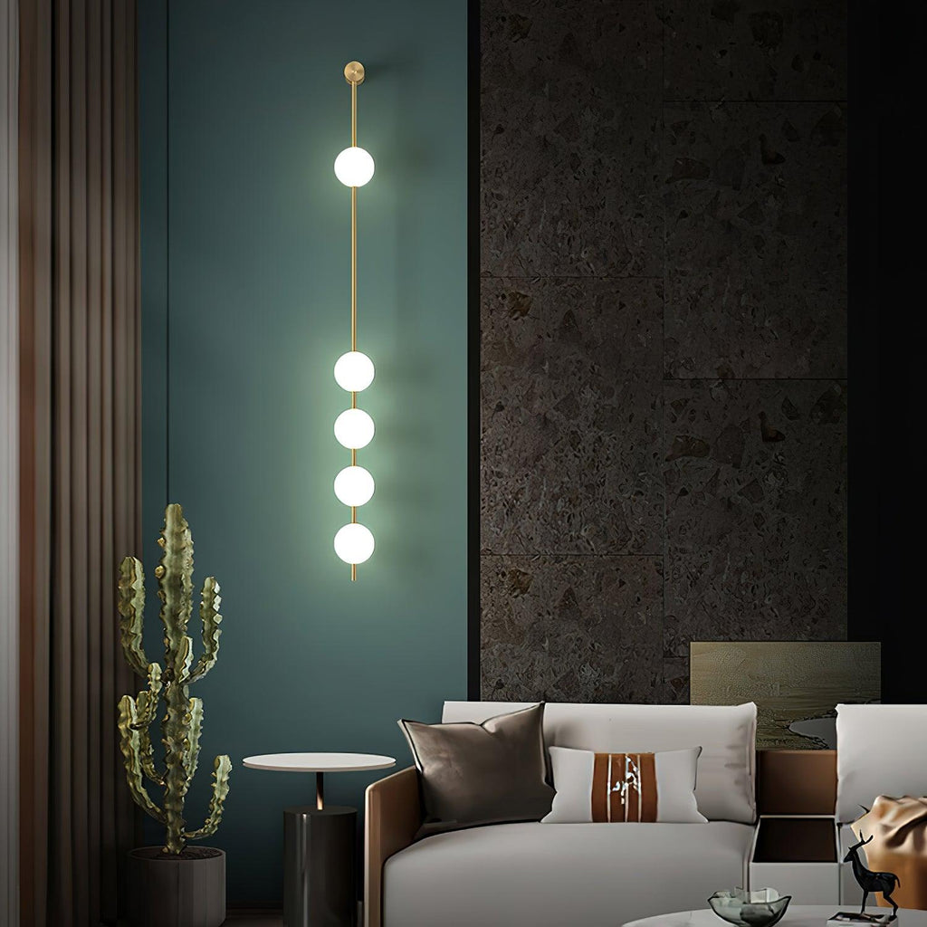 Cascading Globe LED Wall Light / 3 Lamps: ∅ 4.7″ x H 40.6″ / Dia 12cm x H 103cm / Brass & Glass ball / Warm White