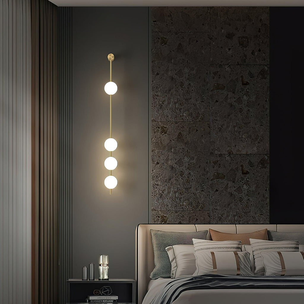 Cascading Globe LED Wall Light / 3 Lamps: ∅ 4.7″ x H 40.6″ / Dia 12cm x H 103cm / Black & Glass Ball / Warm White