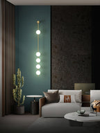 Cascading Globe LED Wall Light / 4 Lamps: ∅ 4.7″ x H 51.2″ / Dia 12cm x H 130cm / Brass & Plastic ball / Warm White