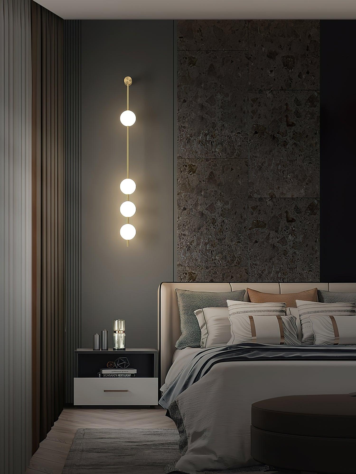 Cascading Globe LED Wall Light / 4 Lamps: ∅ 4.7″ x H 51.2″ / Dia 12cm x H 130cm / Black & Plastic Ball / Warm White