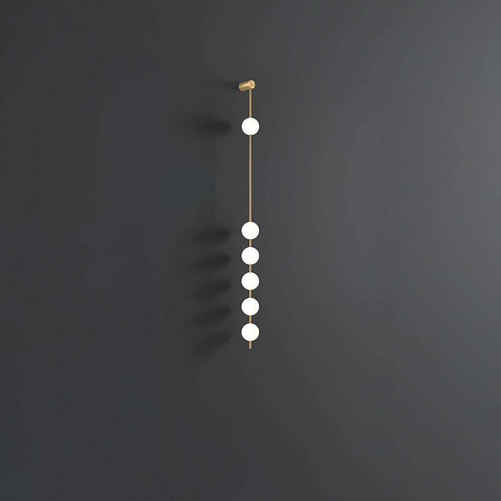 Cascading Globe LED Wall Light / 5 Lamps: ∅ 4.7″ x H 62.2″ / Dia 12cm x H 158cm / Black & Plastic Ball / Warm White