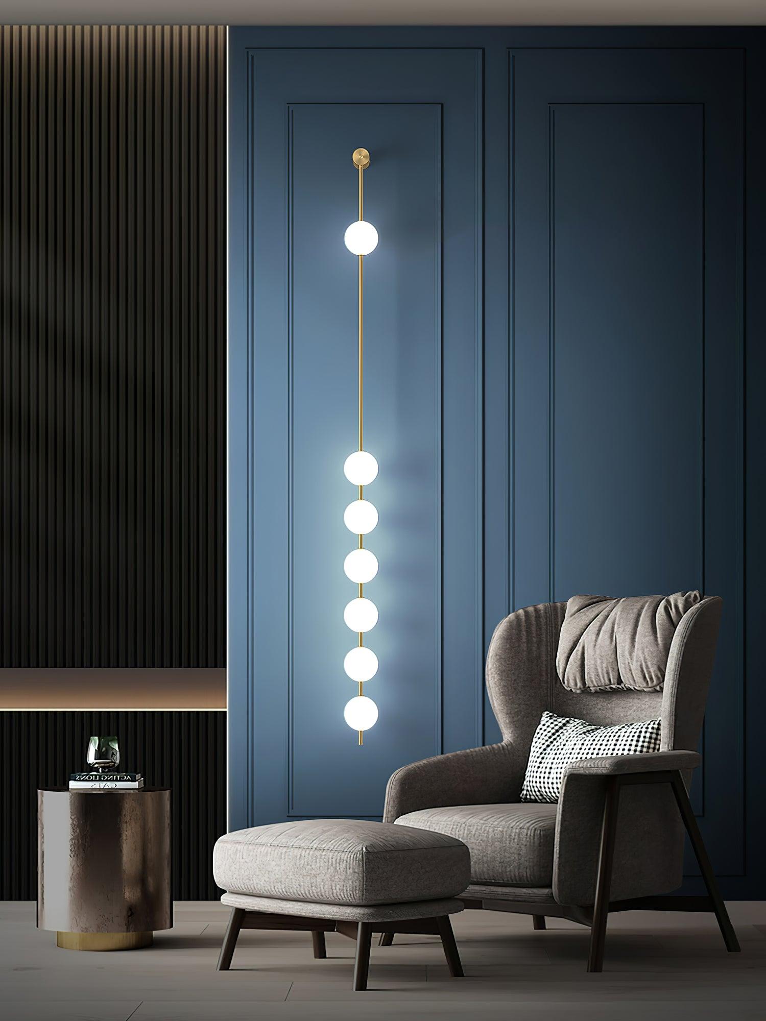 Cascading Globe LED Wall Light / 5 Lamps: ∅ 4.7″ x H 62.2″ / Dia 12cm x H 158cm / Brass & Glass ball / Warm White