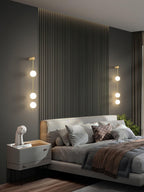 Cascading Globe LED Wall Light / 5 Lamps: ∅ 4.7″ x H 62.2″ / Dia 12cm x H 158cm / Black & Glass Ball / Warm White