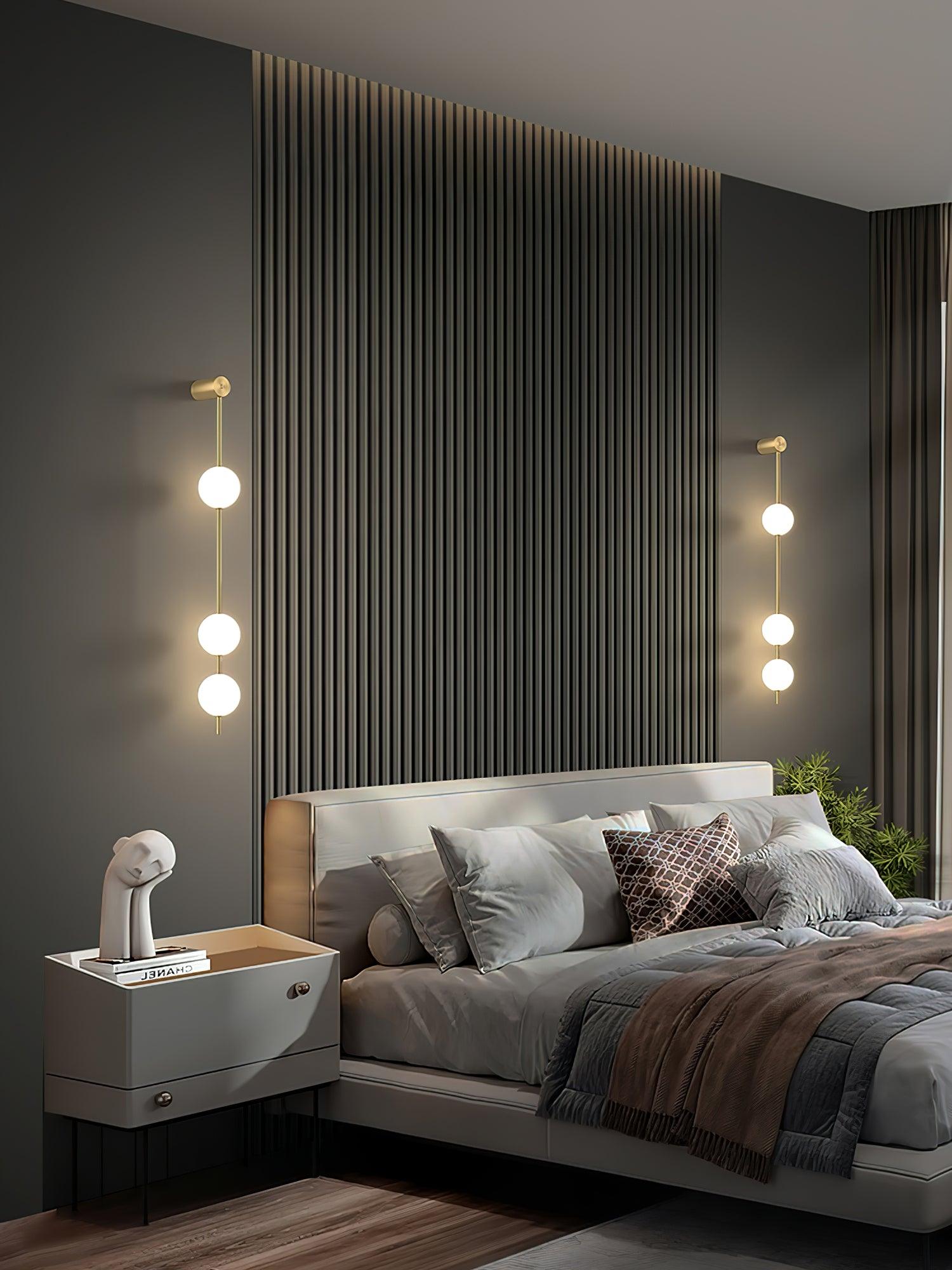 Cascading Globe LED Wall Light / 5 Lamps: ∅ 4.7″ x H 62.2″ / Dia 12cm x H 158cm / Black & Glass Ball / Warm White