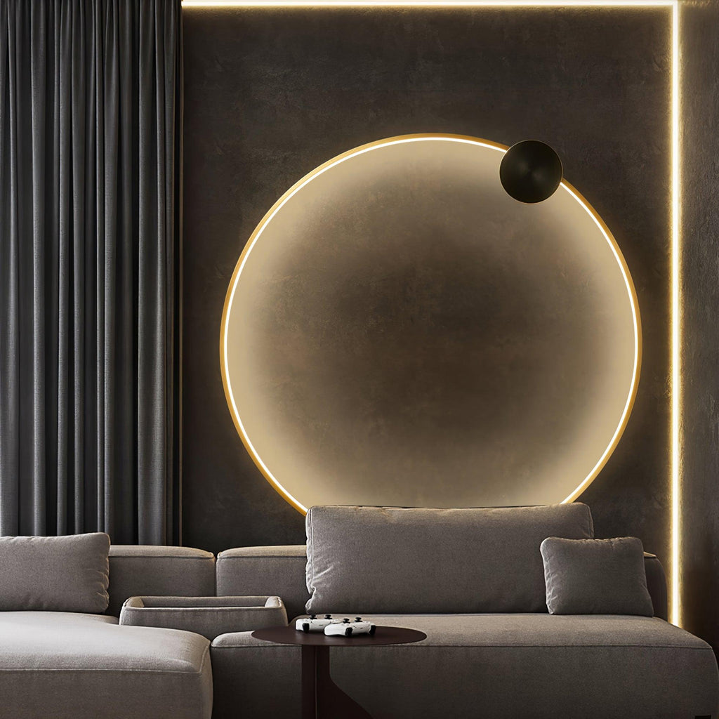 Circular Brass Integrated LED Wall Light / ∅ 11.8″ x H 13″ / Dia 30cm x H 33cm / Brass & Black / Three-Color Changing Light