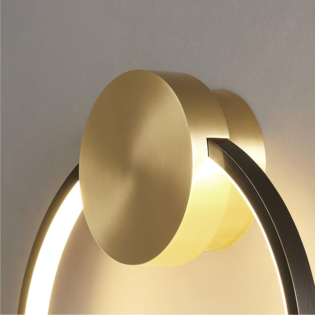 Circular Brass Integrated LED Wall Light / ∅ 19.7″ x H 20.1″ / Dia 50cm x H 53cm / Black & Brass / Three-Color Changing Light