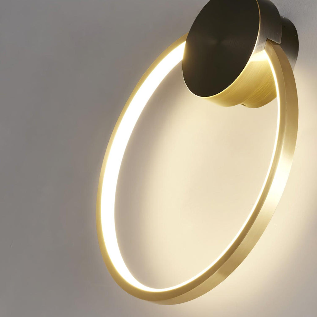 Circular Brass Integrated LED Wall Light / ∅ 23.6″ x H 24.8″ / Dia 60cm x H 63cm / Brass & Black / Three-Color Changing Light
