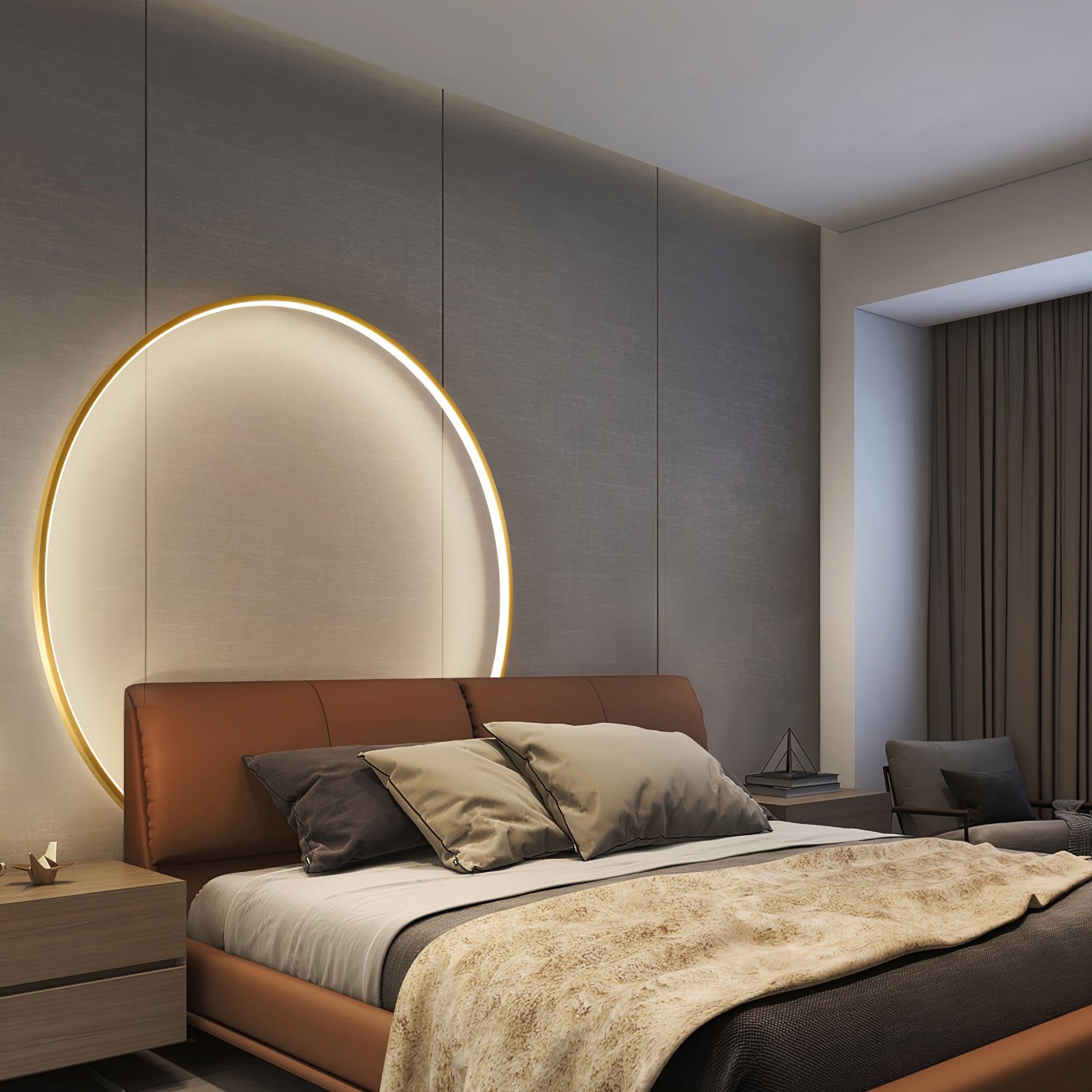 Circular Brass Integrated LED Wall Light / Dia 15cm Set of 2 / Brass & Black / Three-Color Changing Light