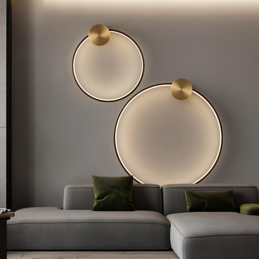 Circular Brass Integrated LED Wall Light / Dia 20cm Set of 2 / Black & Brass / Three-Color Changing Light