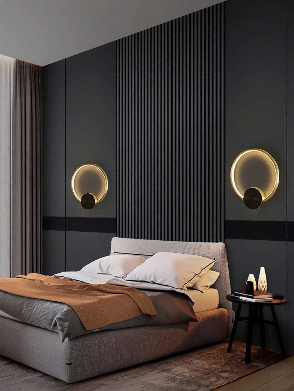 Circular Brass Integrated LED Wall Light / Dia 40cm Set of 2 / Brass & Black / Three-Color Changing Light