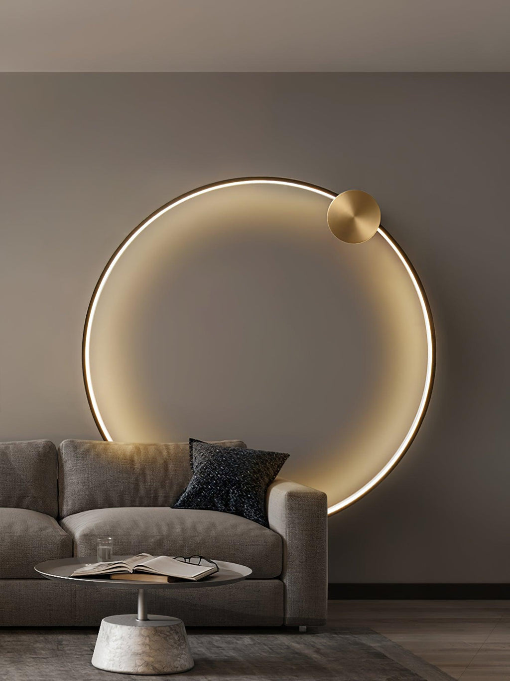 Circular Brass Integrated LED Wall Light / Dia 50cm Set of 2 / Brass & Black / Three-Color Changing Light