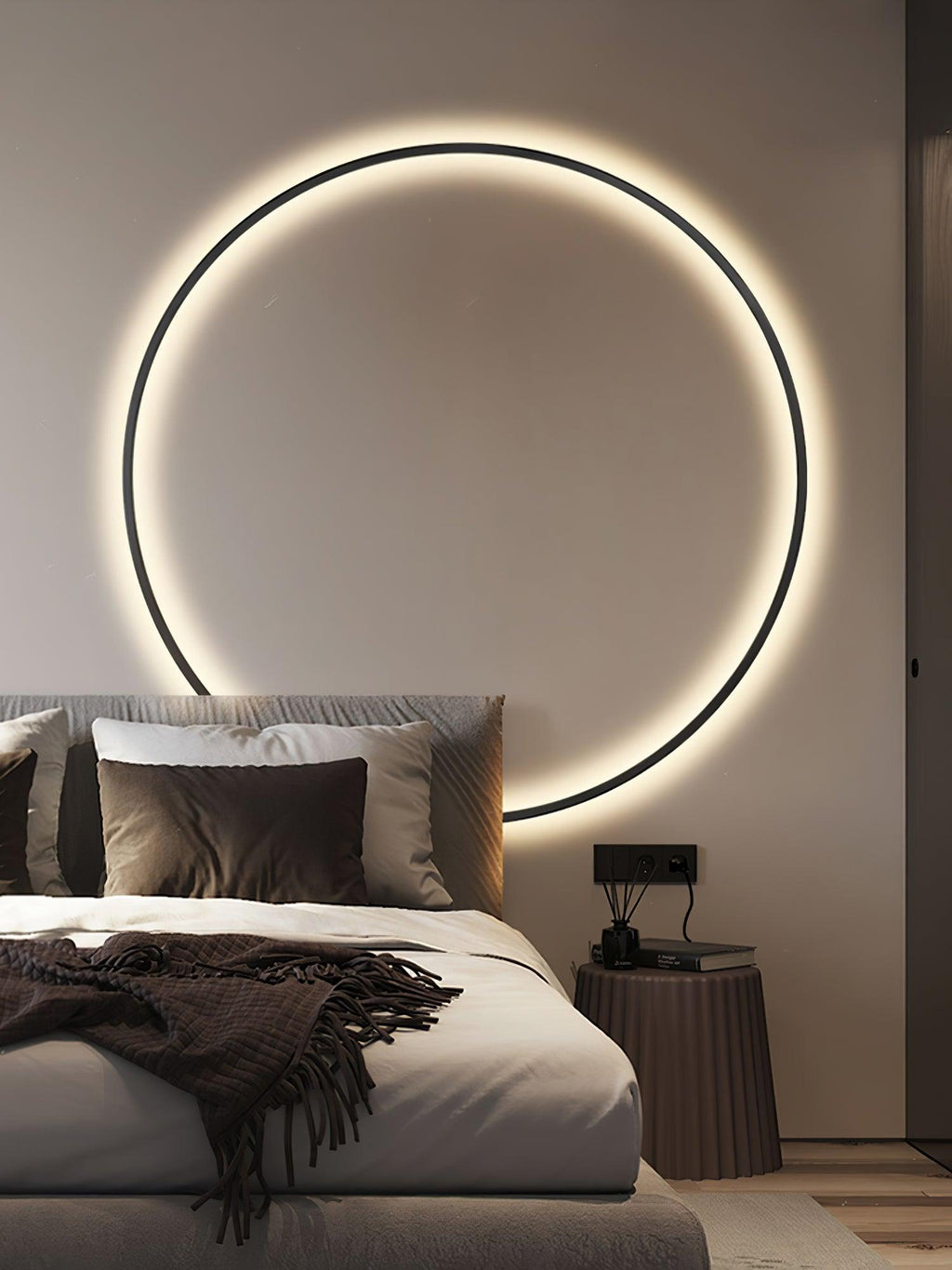 Circular Brass Integrated LED Wall Light / Dia 50cm Set of 2 / Black & Brass / Three-Color Changing Light