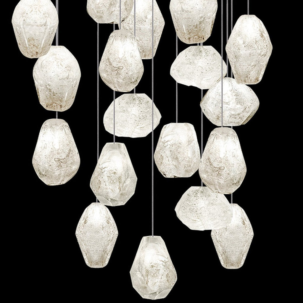 Clear Quartz Glass 24-Inch Round Pendant / Silver