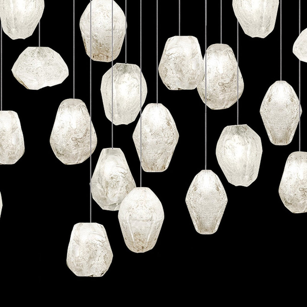 Clear Quartz Glass 54-Inch Rectangular Pendant / Silver