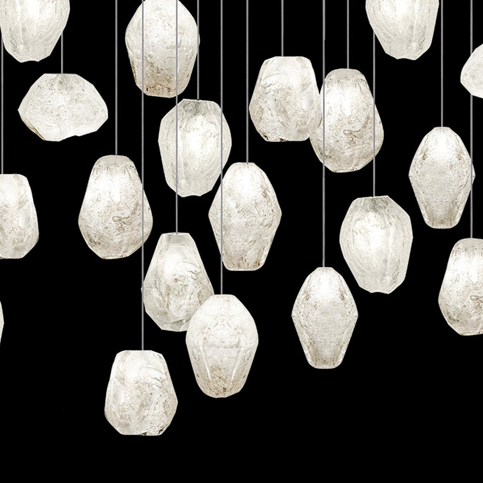Clear Quartz Glass 54-Inch Rectangular Pendant / Silver