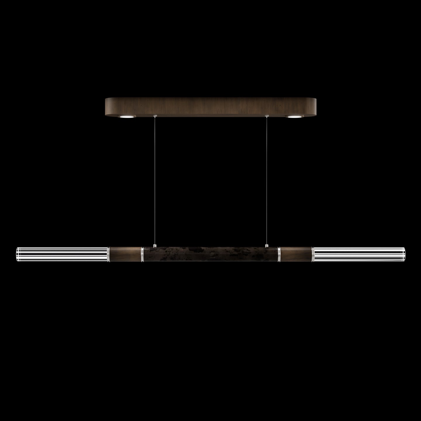 Dual-Illuminated 62-Inch Linear Pendant / Silver Leaf / Brass / Smoke