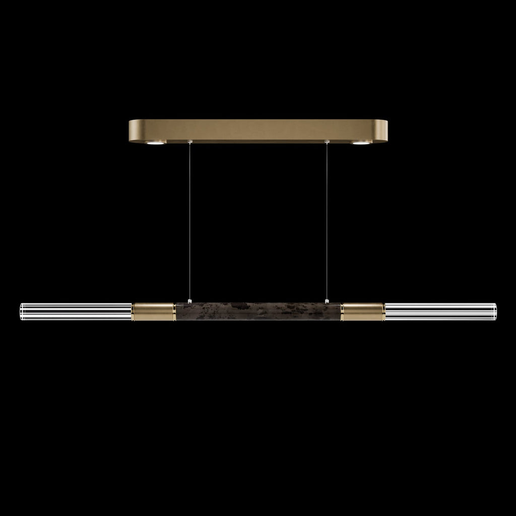 Dual-Illuminated 62-Inch Linear Pendant / Soft Gold Leaf / Brass / Smoke