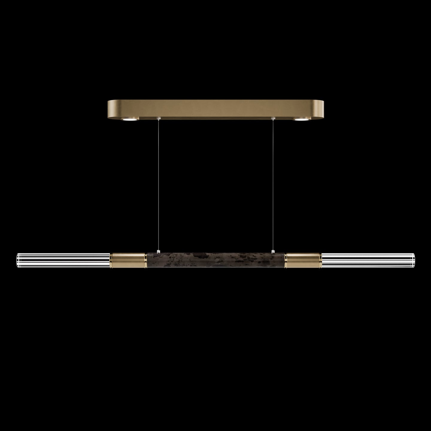 Dual-Illuminated 62-Inch Linear Pendant / Soft Gold Leaf / Brass / Smoke