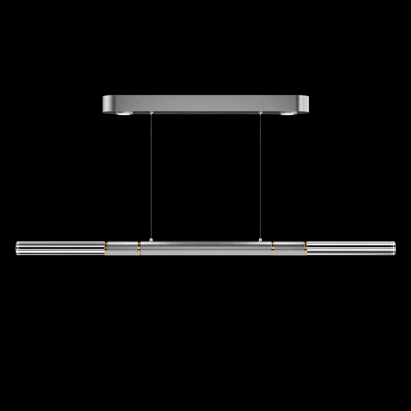 Dual-Illuminated 62-Inch Linear Pendant / Ombre Silver / Brass / No Skin