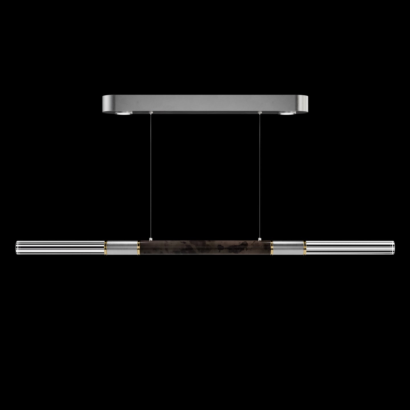 Dual-Illuminated 62-Inch Linear Pendant / Ombre Silver / Brass / Smoke