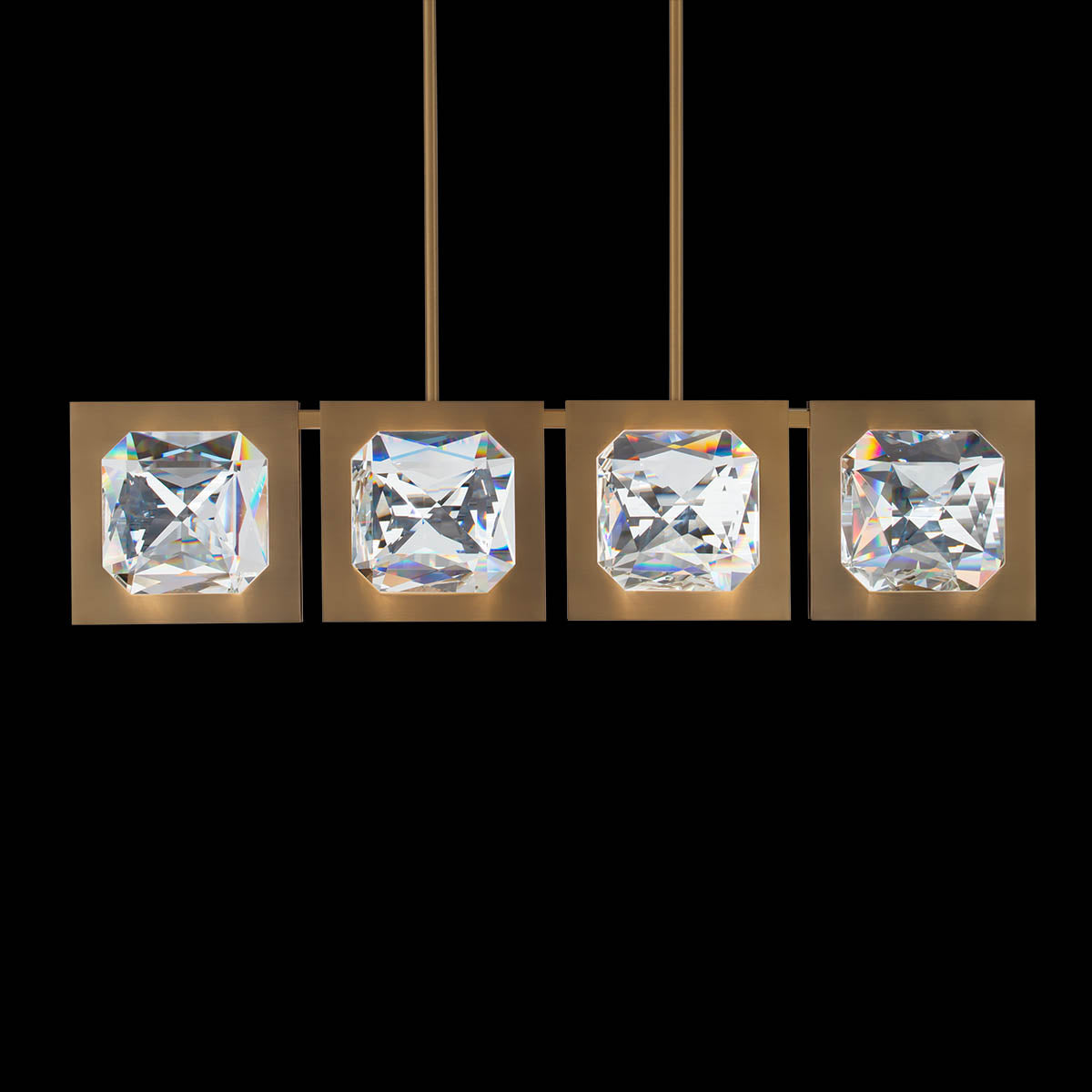 Faceted Crystal 4-Light Linear LED Pendant / Aged Brass