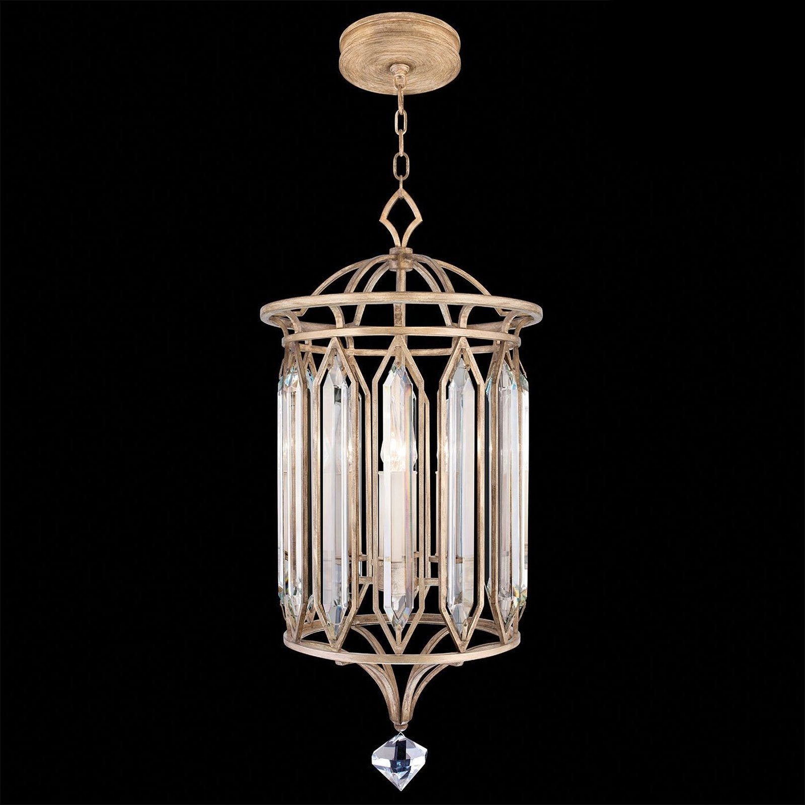 Floating Bevelled Crystal 14.5-Inch Pendant / Gold