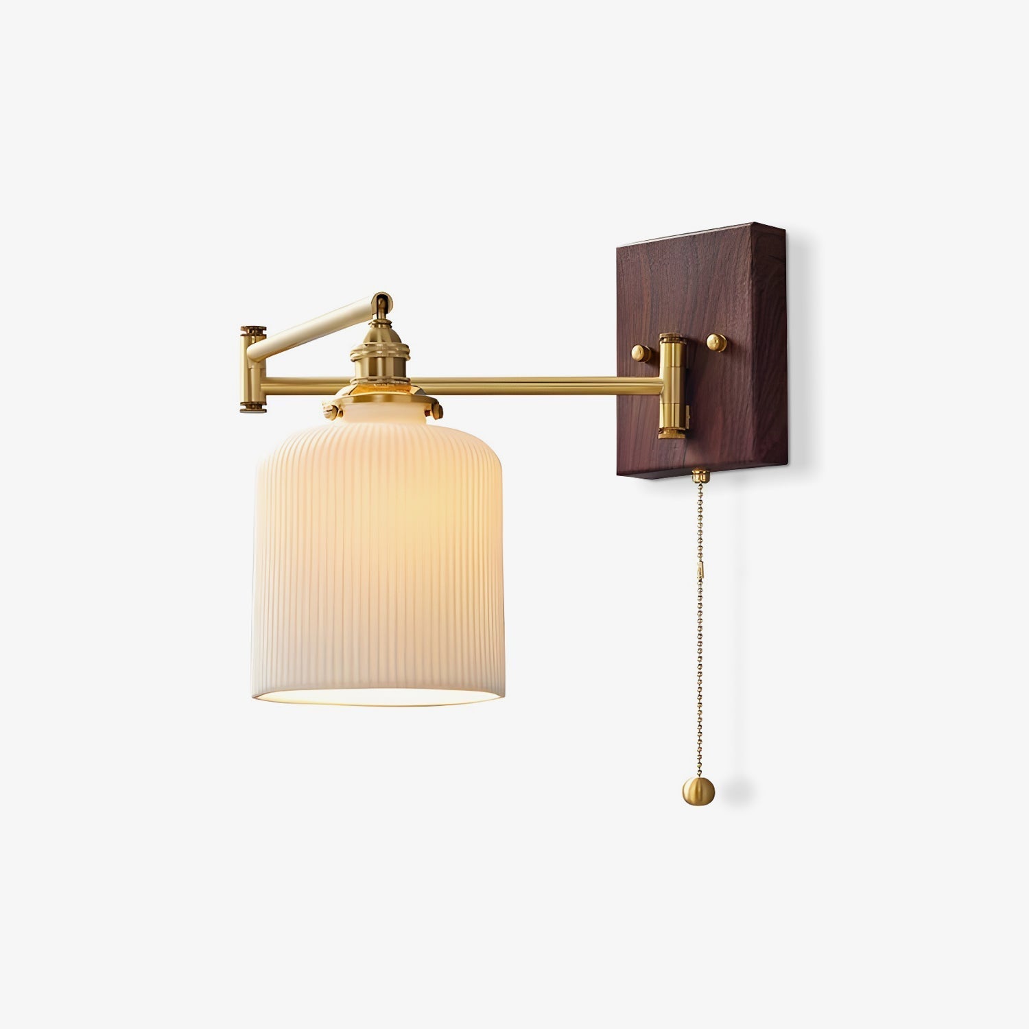 Geometric Ceramic Pull-Chain Wall Light / Model A ∅ 5.1″ x H 7.1″ / Dia 13cm x H 18cm / Walnut & Gold / 1 Piece