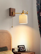 Geometric Ceramic Pull-Chain Wall Light / Model C ∅ 6.3″ x H 7.9″ / Dia 16cm x H 20cm / Walnut & Gold / 2 Pieces