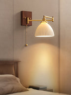 Geometric Ceramic Pull-Chain Wall Light / Model E ∅ 9.1″ x H 6.7″ / Dia 23cm x H 17cm / Walnut & Gold / 1 Piece