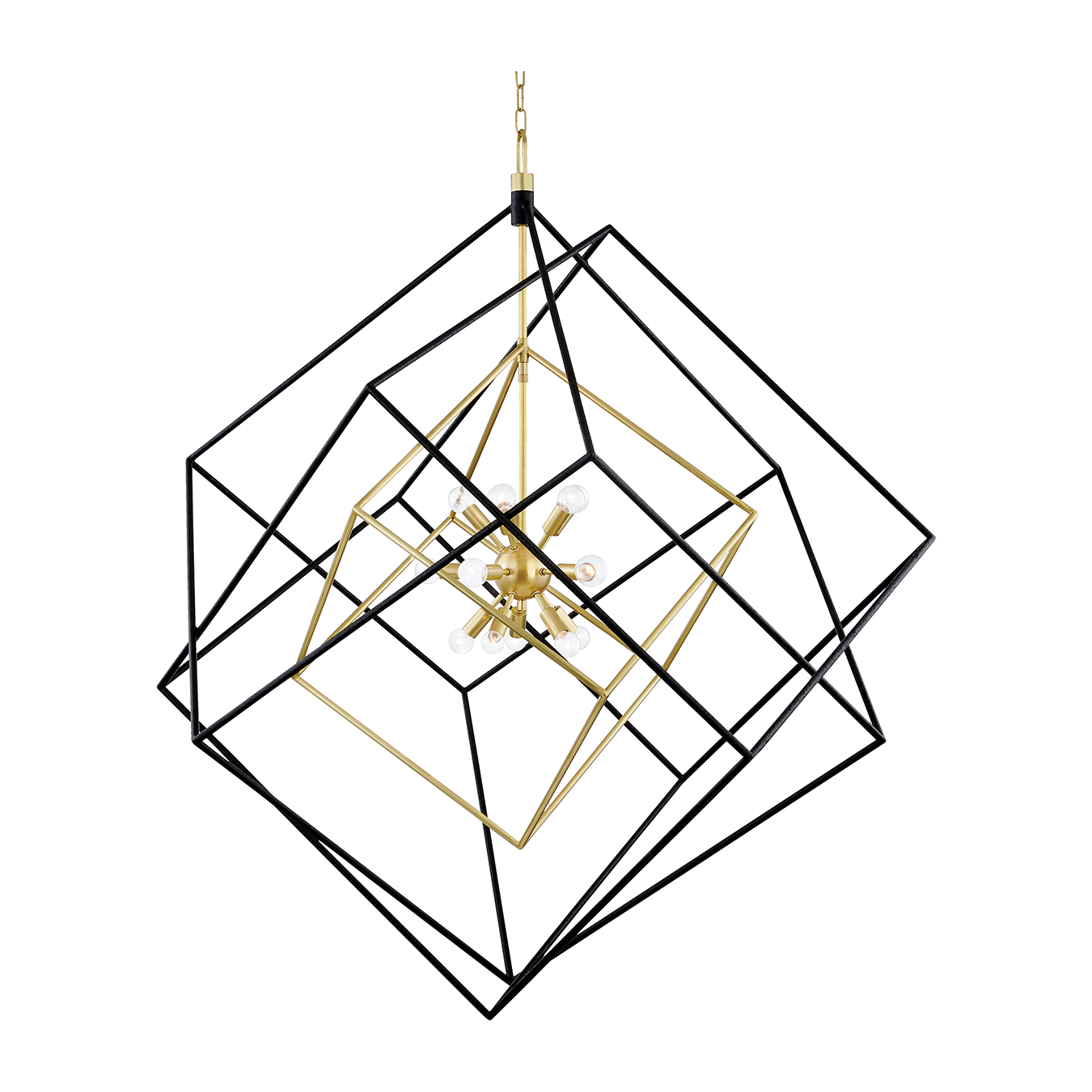 Geometric Cube 15-Light Sputnik Chandelier / Aged Brass/Black