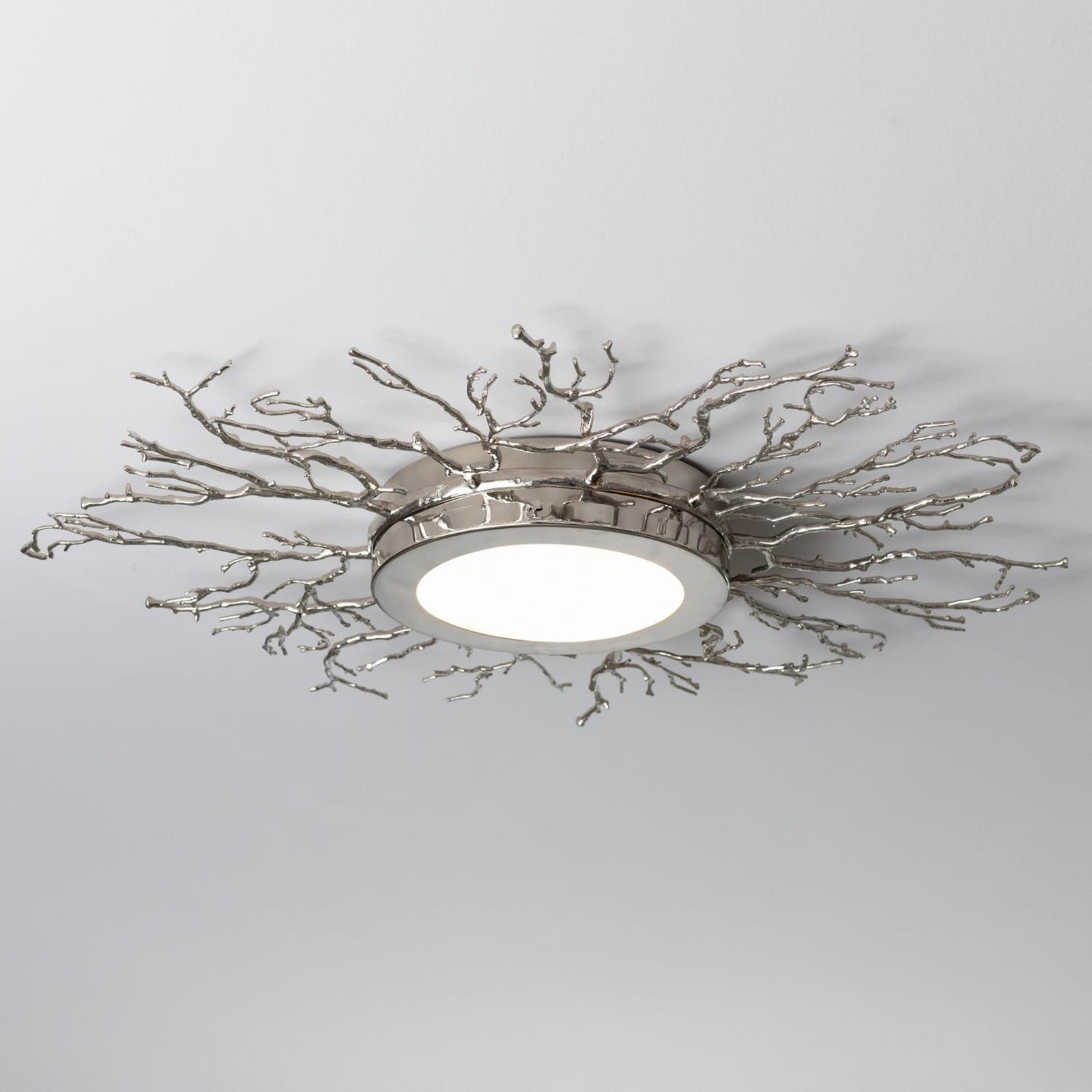 Hand-Polished Brass Twig Flush Ceiling Light / Nickel