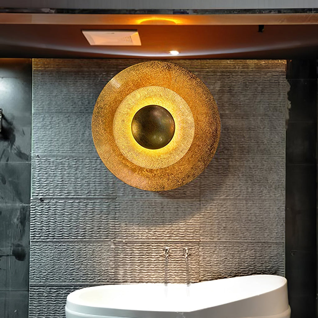 Layered Gold Disc LED Wall Light / ∅ 31.5″ x H 7.9″ / Gold foil & Warm Light / Single