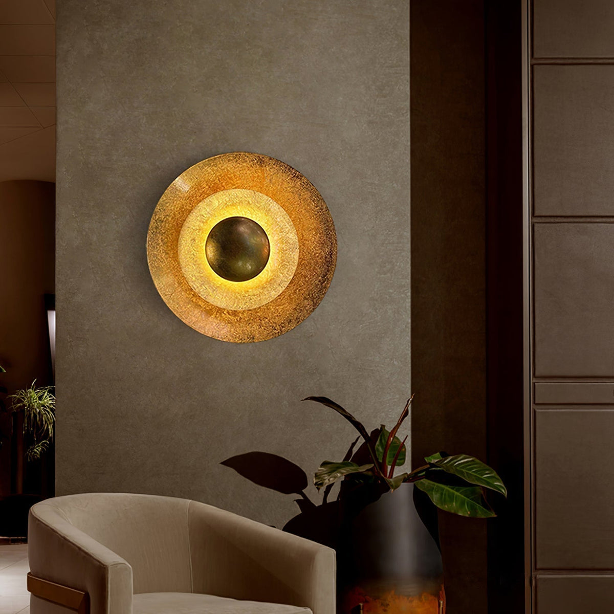 Layered Gold Disc LED Wall Light