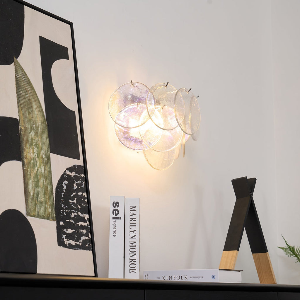 Layered Murano Glass Disc Wall Light / ∅ 13.4″ x W 9.1″ x H 11″ / Pink