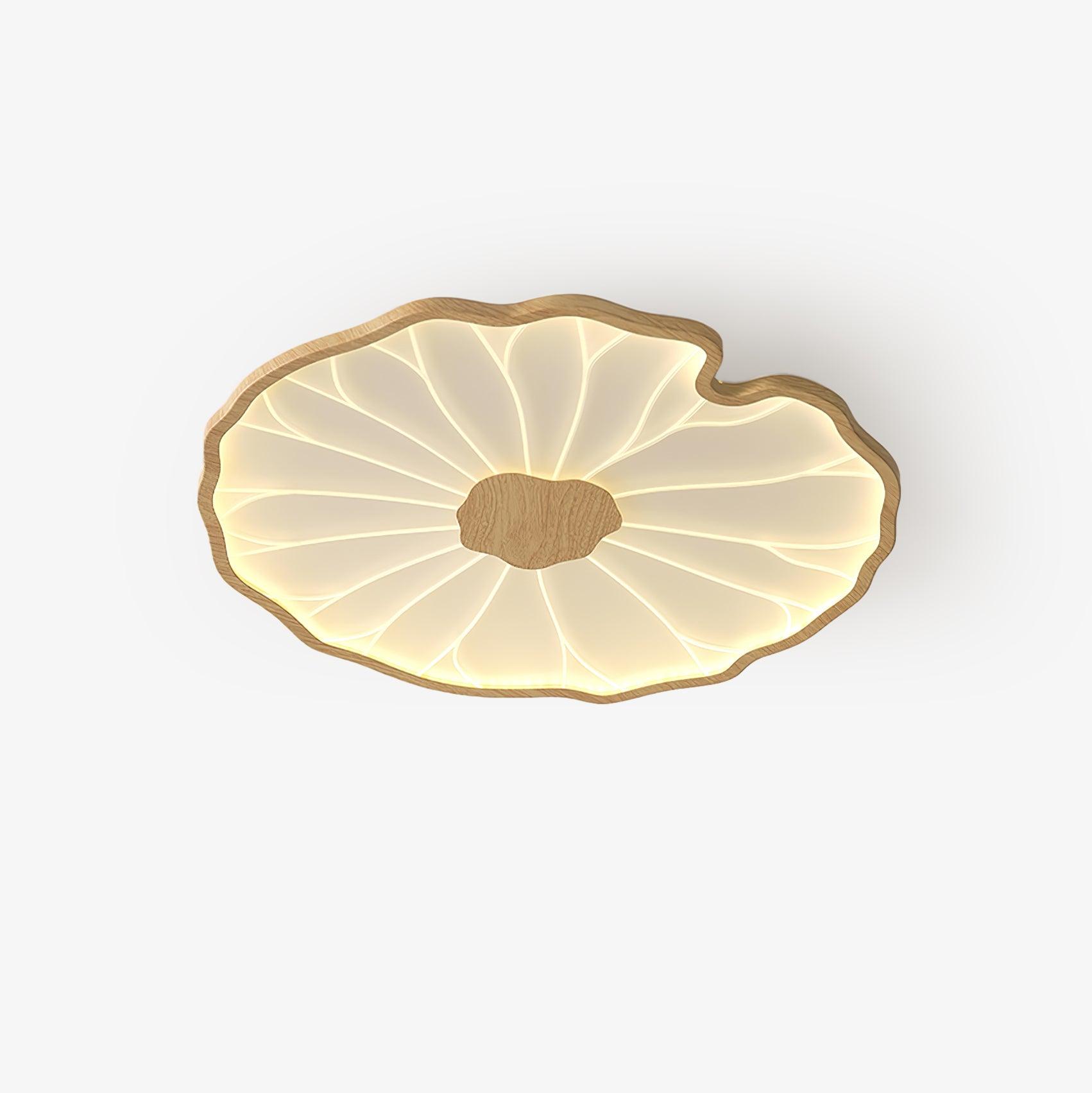 Lotus Leaf Wood-Effect LED Flush Ceiling Light / ∅ 11.8″ x H 1.6″ / Dia 30cm x H 4cm / Hydrographic Nature Wood Grain Finish / Warm Light