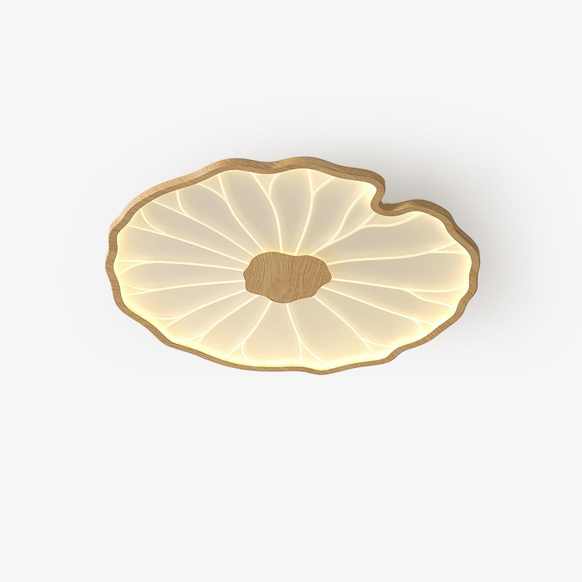 Lotus Leaf Wood-Effect LED Flush Ceiling Light