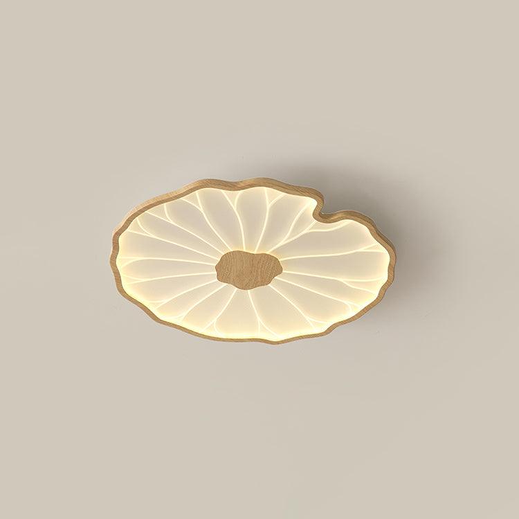 Lotus Leaf Wood-Effect LED Flush Ceiling Light