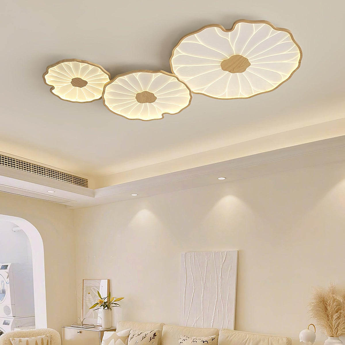 Lotus Leaf Wood-Effect LED Flush Ceiling Light