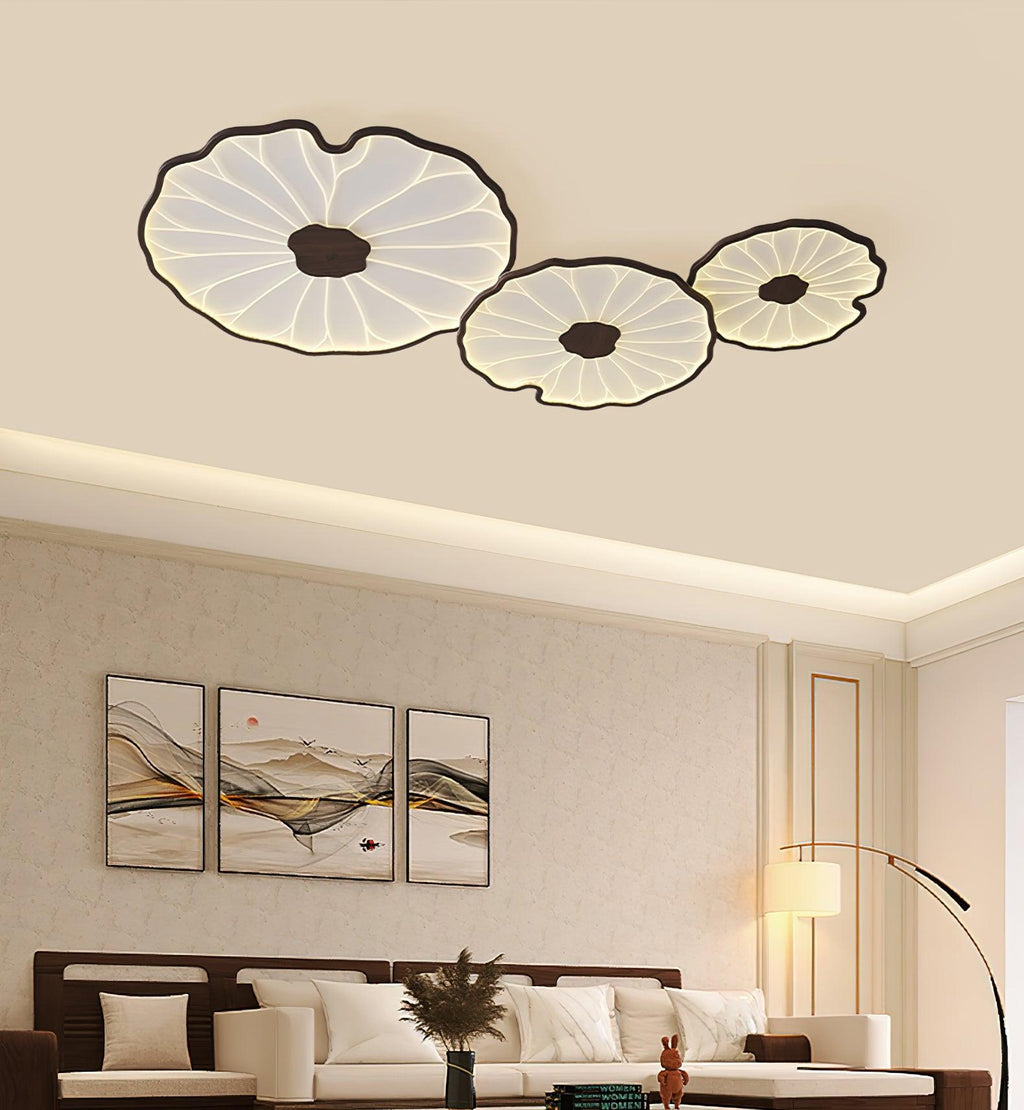 Lotus Leaf Wood-Effect LED Flush Ceiling Light
