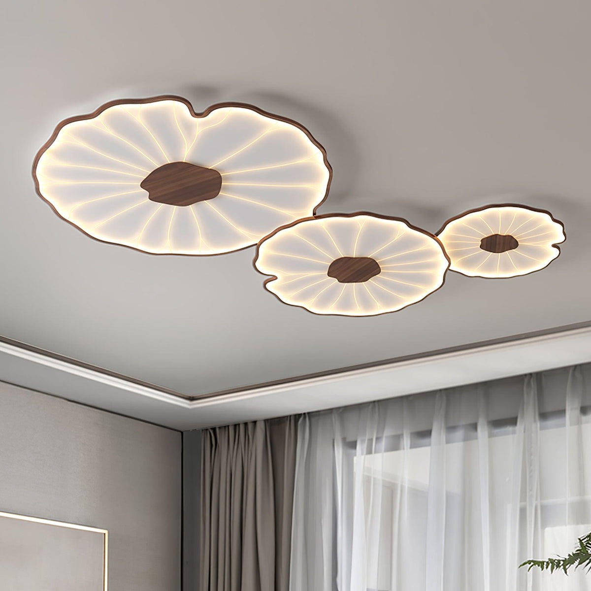 Lotus Leaf Wood-Effect LED Flush Ceiling Light