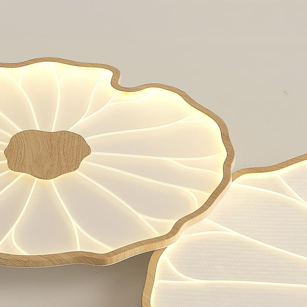Lotus Leaf Wood-Effect LED Flush Ceiling Light