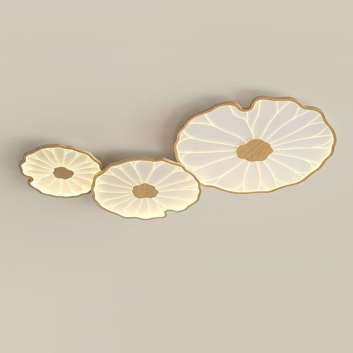 Lotus Leaf Wood-Effect LED Flush Ceiling Light
