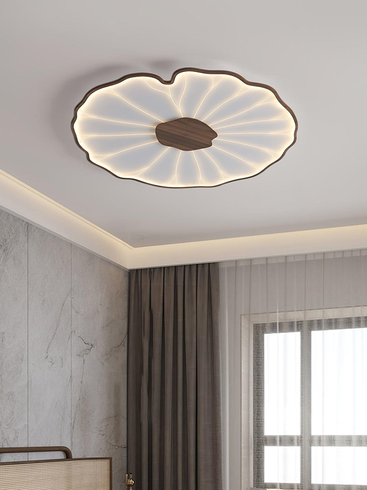Lotus Leaf Wood-Effect LED Flush Ceiling Light