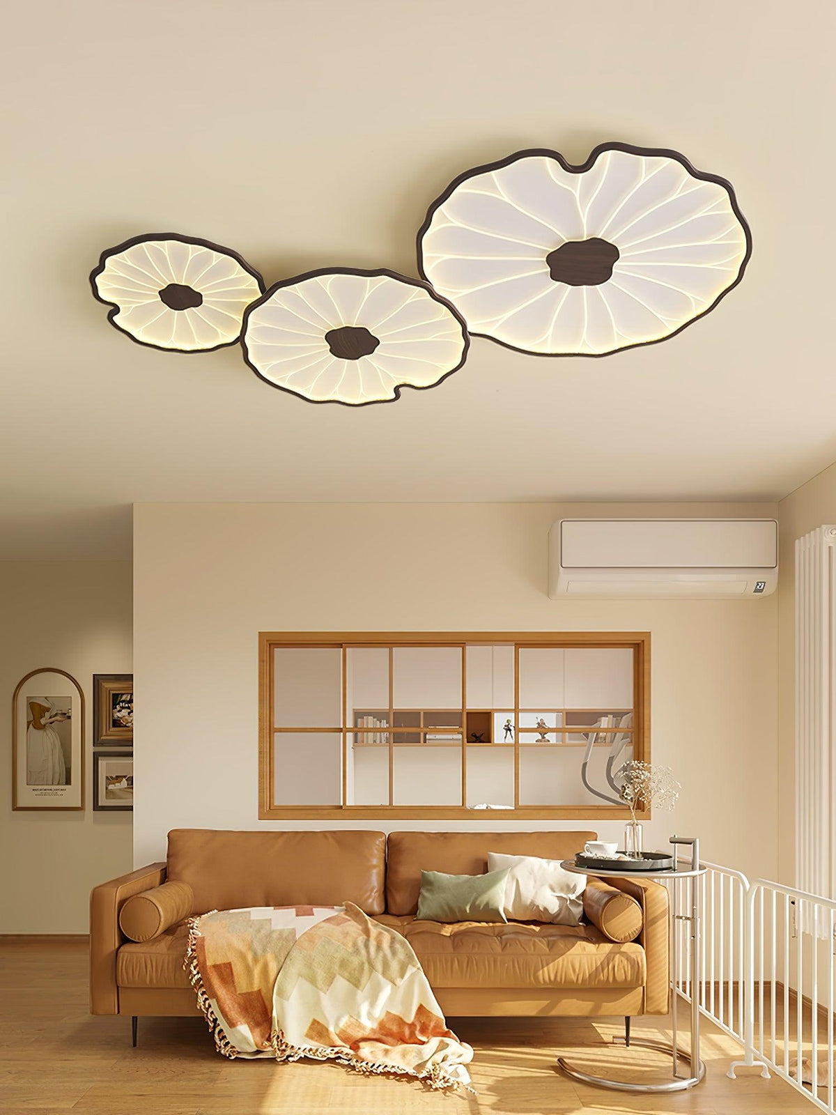 Lotus Leaf Wood-Effect LED Flush Ceiling Light